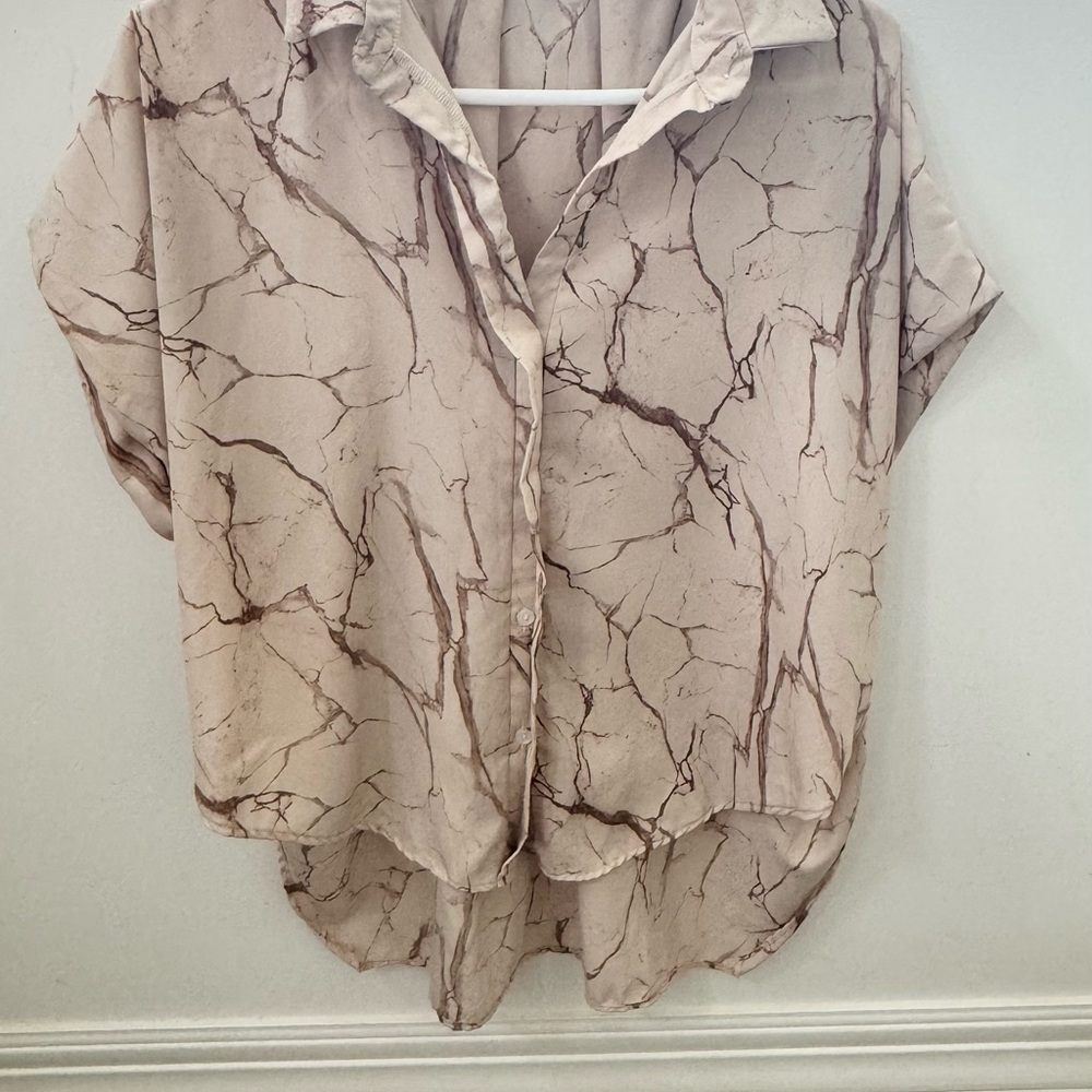 Elegant Beige Marble Print Button Down Shirt